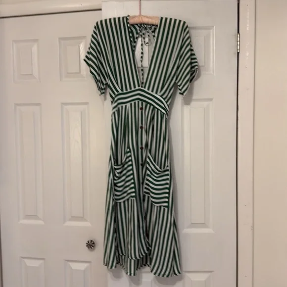 💚 FAITHFUL THE BRAND MILAN DRESS green stripe size 4 💚 - Picture 4 of 8